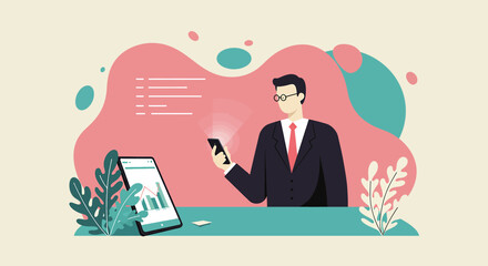 a man in a suit is using a cell phone