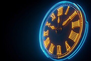 Glowing Abstract Clock with Roman Numerals Digital Art