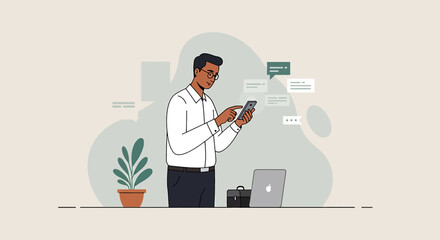 a man using his phone while sitting at a desk