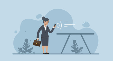 a woman in business attire using her phone