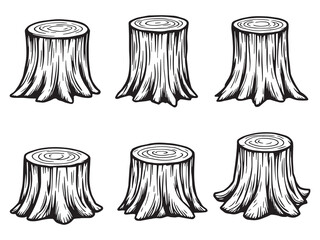 Tree stump illustration in clean line art style