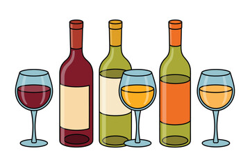 Wine Bottles and Wine Glasses Illustration