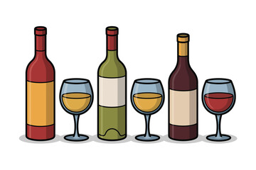 Wine Bottles and Glasses Illustration