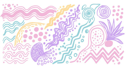 Abstract colorful patterns with wavy lines and shapes  