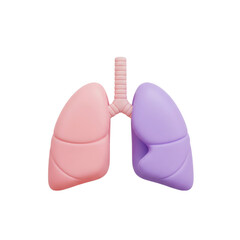 3D Render of Human Lungs in Pink and Purple on White Background