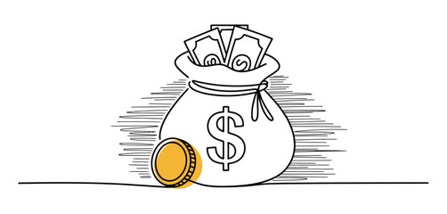 Money Bag with Dollar Sign and Bills