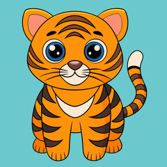 tiger, animal, cartoon, cat, vector, illustration, wild, mammal, cub, wildlife, zoo, baby, nature, jungle, isolated, cute, character, fun, predator, safari, art, orange, striped, feline, fur