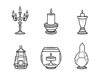 Vintage candle holders drawn in simple line style