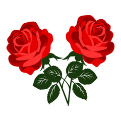 Red roses, created with rose petals and bud flowers. Rose flower icon. rose vector illustration.