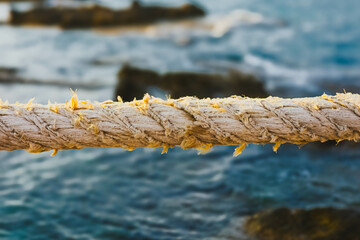 Close-Up of Nautical Rope With Ocean Background, Cyprus

