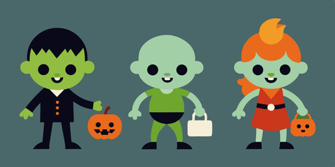 Naklejka premium Adorable Halloween Monsters Cute Trick-or-Treaters