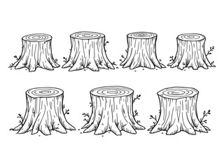 Vintage style tree stump drawing with roots