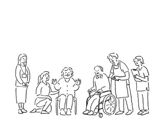 介護、福祉系、線画