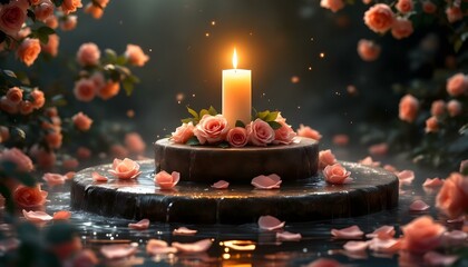 Candles Flowers and stones with water