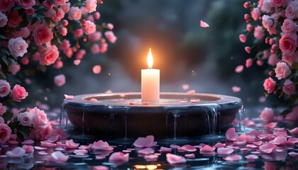 Candles Flowers and stones with water