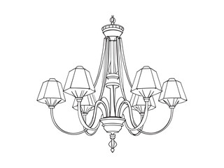 Vintage style chandelier line art vector detailed drawing