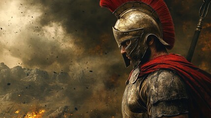 Dramatic Detailed Spartan Warrior Profile in Battle Ready Armor Illustration