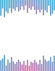 Abstract graphic design featuring a gradient of blue to pink vertical rounded lines forming a decorative border at the top and bottom of a white background space