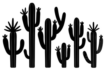 Minimalist Cactus Silhouettes – Black and White Desert Plant Vector Illustration