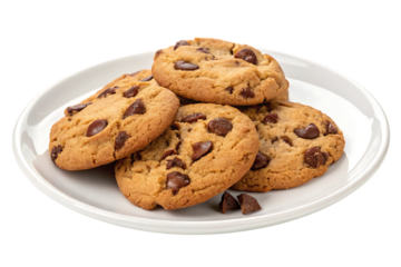 A single plate of irresistible chocolate chip cookies PNG Image