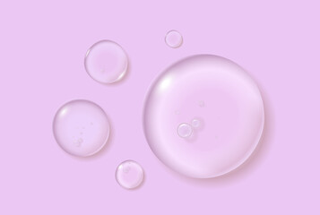 Gel serum texture. Clear skin care liquid drops. Cosmetic product examples.