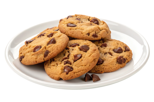 A single plate of irresistible chocolate chip cookies PNG Image