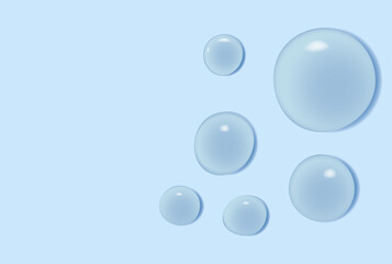 Gel serum texture. Clear skin care liquid drops. Cosmetic product examples.