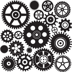 Collection of black silhouette gears with varying tooth counts