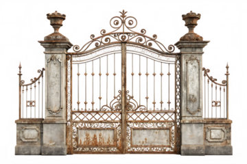Isolated Vintage Old Rusty Iron Gate with Ornate Designs Generated AI