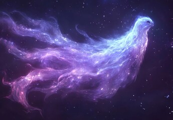 Naklejka premium A cosmic nebula shaped like a mythical creature, forming an ethereal and vibrant galaxy in space