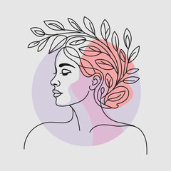 Elegant Line Art Portrait of a Woman with Floral Headpiece