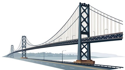 Fototapeta premium Suspension bridge illustration, Golden gate inspired bridge silhouette.