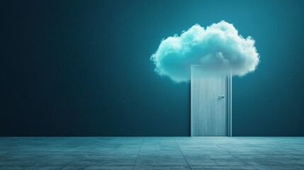 Digital cloud form glowing above a vault door, suggesting secure cloud asset access.
