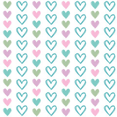 Minimal seamless heart pattern in soft pastel colors, arranged in neat rows. Ideal for Valentine's Day designs, textile prints, wallpapers, digital backgrounds, and romantic-themed products.