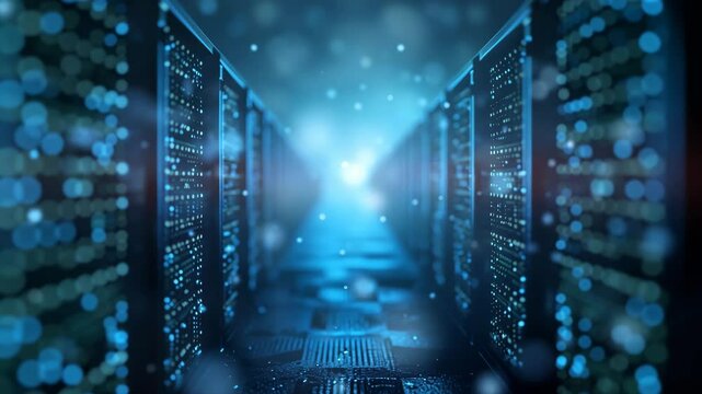 Massive server racks filled with data and information, suggesting a data center.