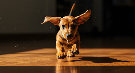 Curious Dachshund Puppy indoors