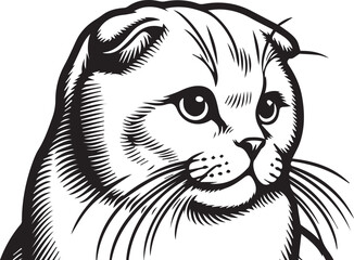 Scottish Fold Cat Vector in black and white