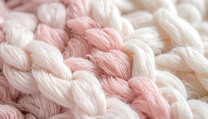 Neutral abstract textile surface, close-up of soft woven texture, pastel beige and pink threads