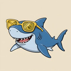Obraz premium Cool Shark Wearing Sunglasses Summer Fun Cartoon Illustration