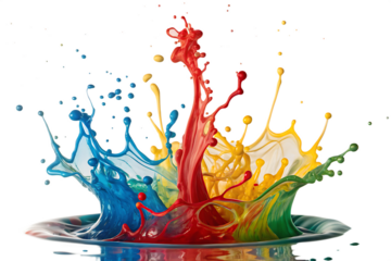 Vibrant splash of colorful liquid paint creating an abstract art piece on a transparent background. Pro PNG Make by AI