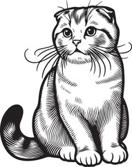 Scottish Fold Cat Vector in black and white