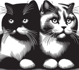 Scottish Fold Cat Vector in black and white