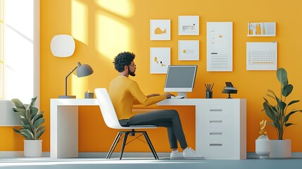 Minimalist remote work scene with abstract geometric shapes and pastel tones for a modern corporate branding style for digital nomads, freelancers, and home workers.