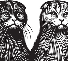 Scottish Fold Cat Vector in black and white