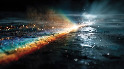 Beam of light illuminating rainbows on wet surface nature photography artistic viewpoint