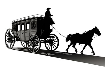 Fototapeta premium Vintage Stagecoach Silhouette white background. PNG file AI GENERATED