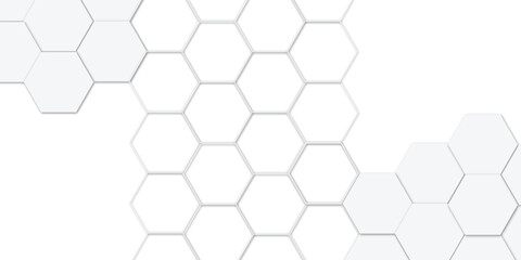 Abstract geometric technology embossed white hexagon on transparent honeycomb vector illustration background.