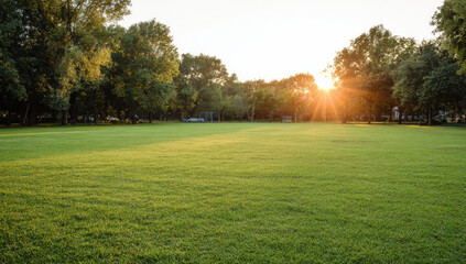 Lush green parkland at sunset