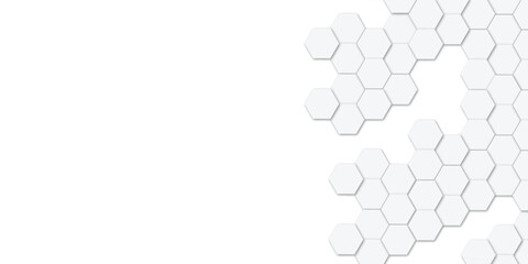 Abstract geometric technology embossed white hexagon on transparent honeycomb vector illustration background.