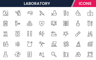 Laboratory vector web line icon collection, sleek illustrations of lab equipment, EV tech, and sustainable innovation for scientific projects.